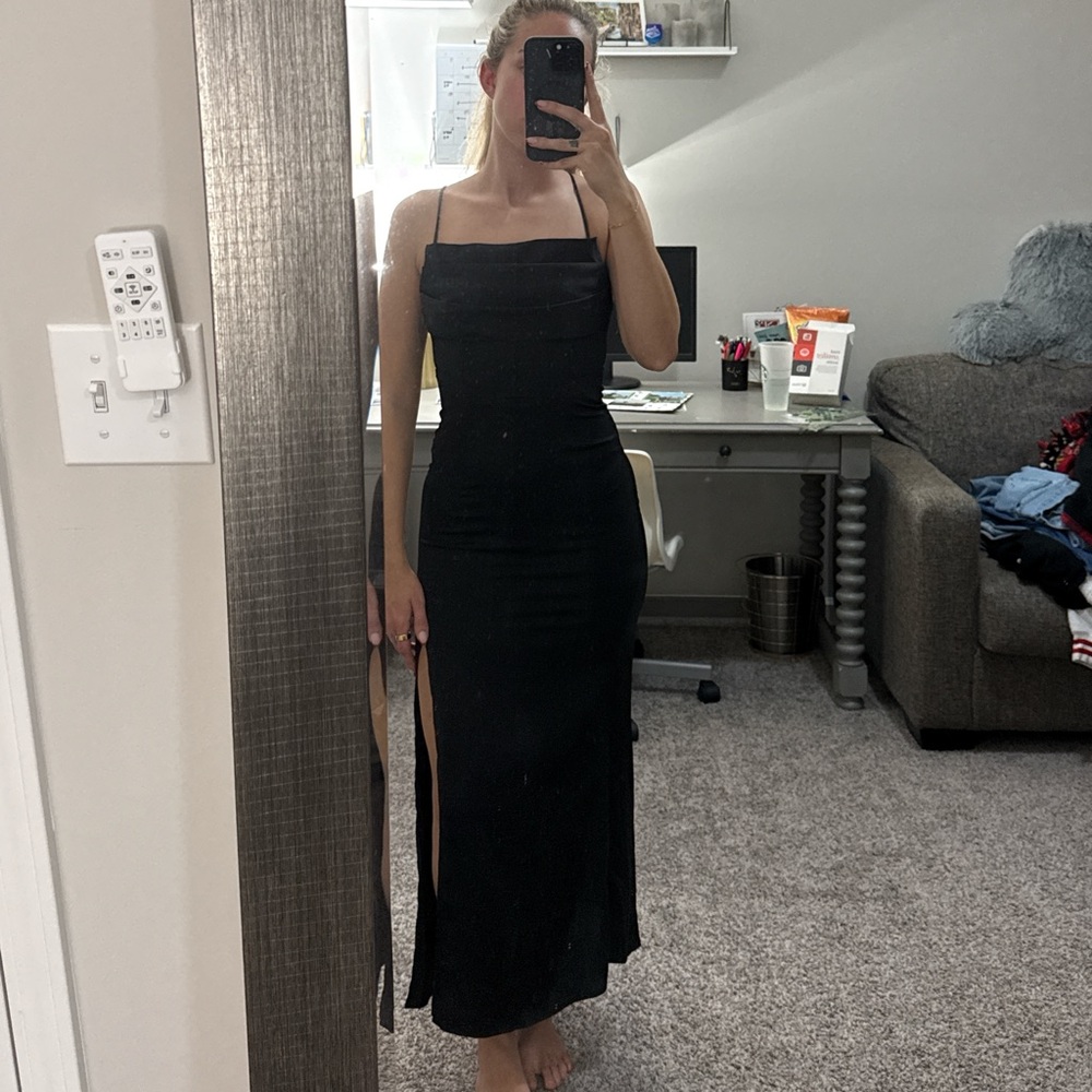 Beginning Boutique Black Satin Dress